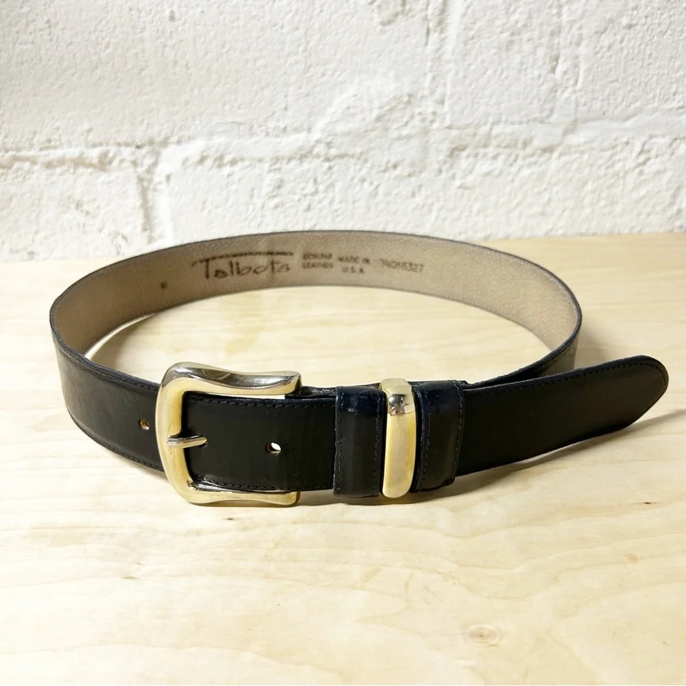 VTG Talbots Black Genuine Leather Belt with Gold Buckle Sz M